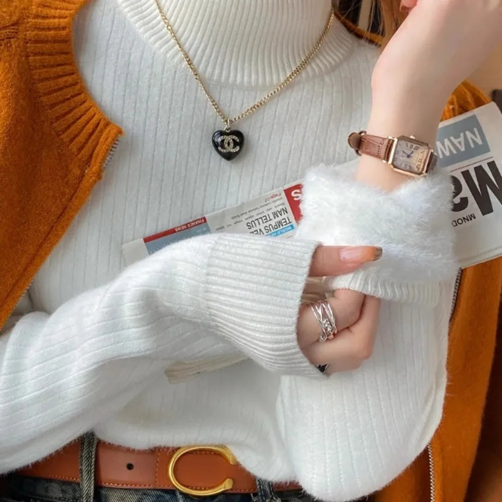 Veloura Velvet-Lined Turtleneck Sweater