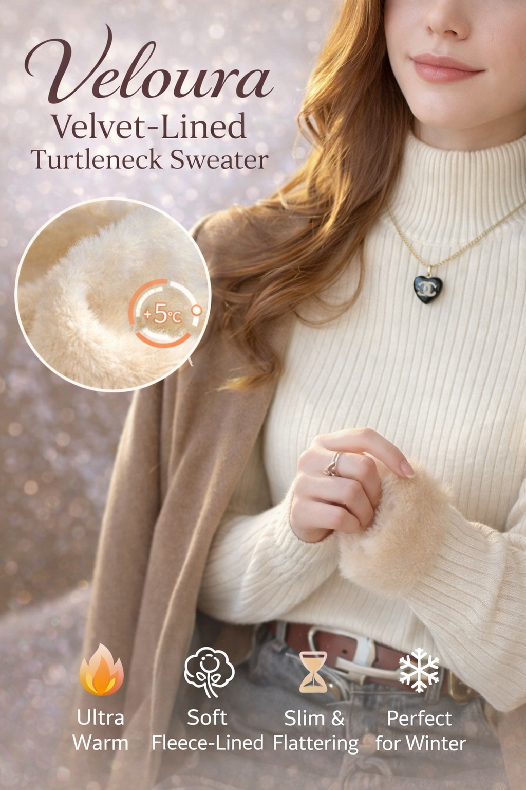 Veloura Velvet-Lined Turtleneck Sweater