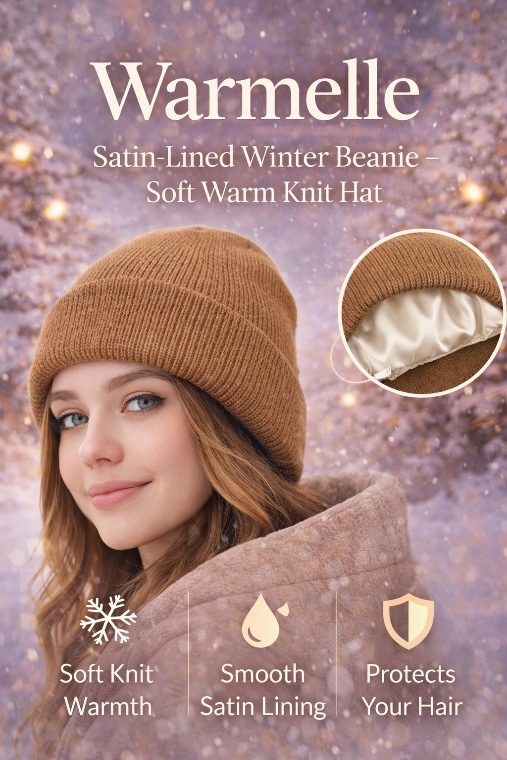 Warmelle - Satin-Lined Winter Beanie – Soft Warm Knit Hat